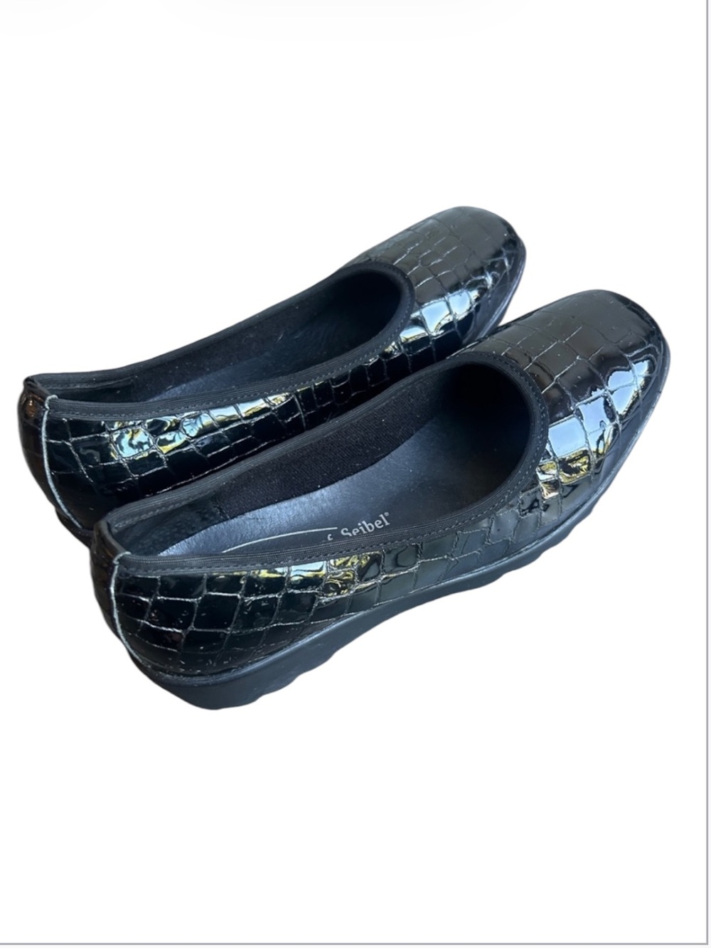 Josef Seibel AirPed Plus Black Patent Croc Print Wedge Comfort Shoes EU 38